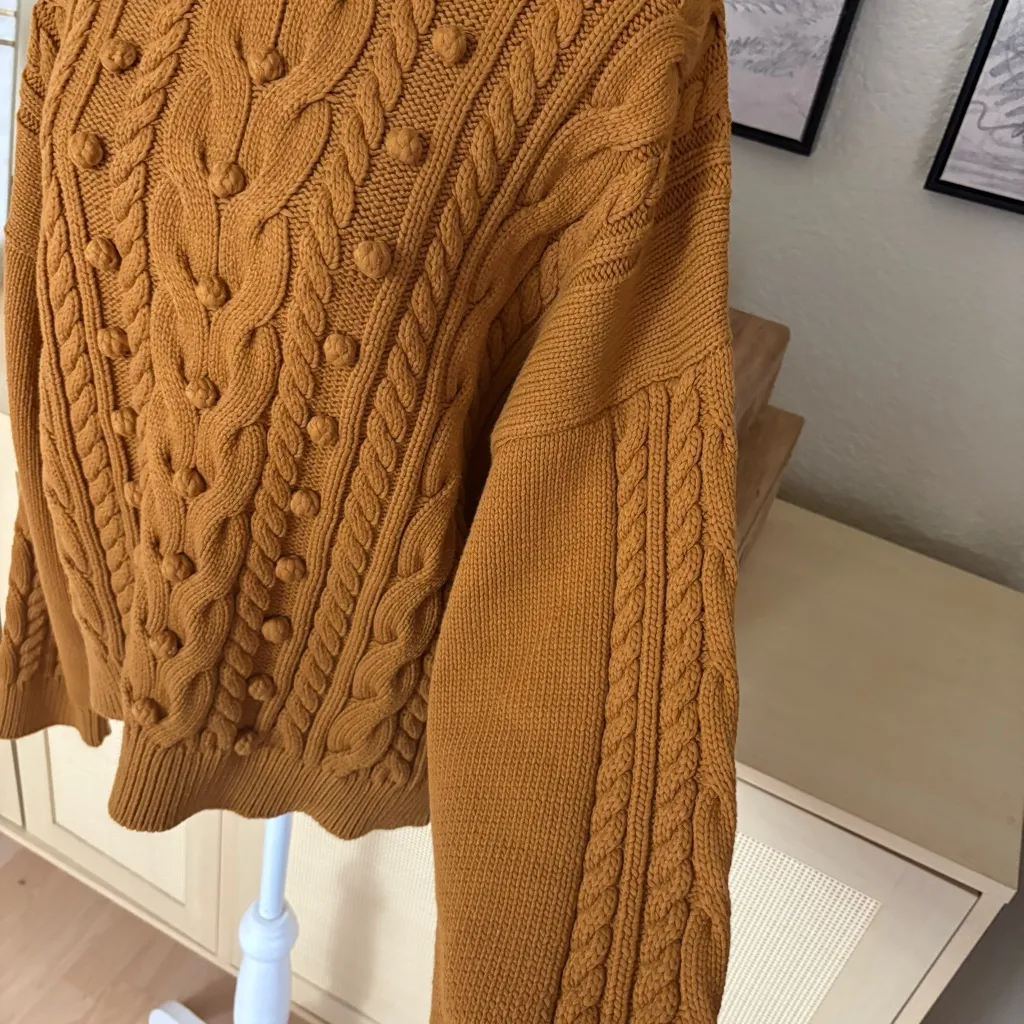SEZANE Melvin Jumper Sweater Bronze‎ Yellow Orange Textured Cable knit Size XXL - Image 4