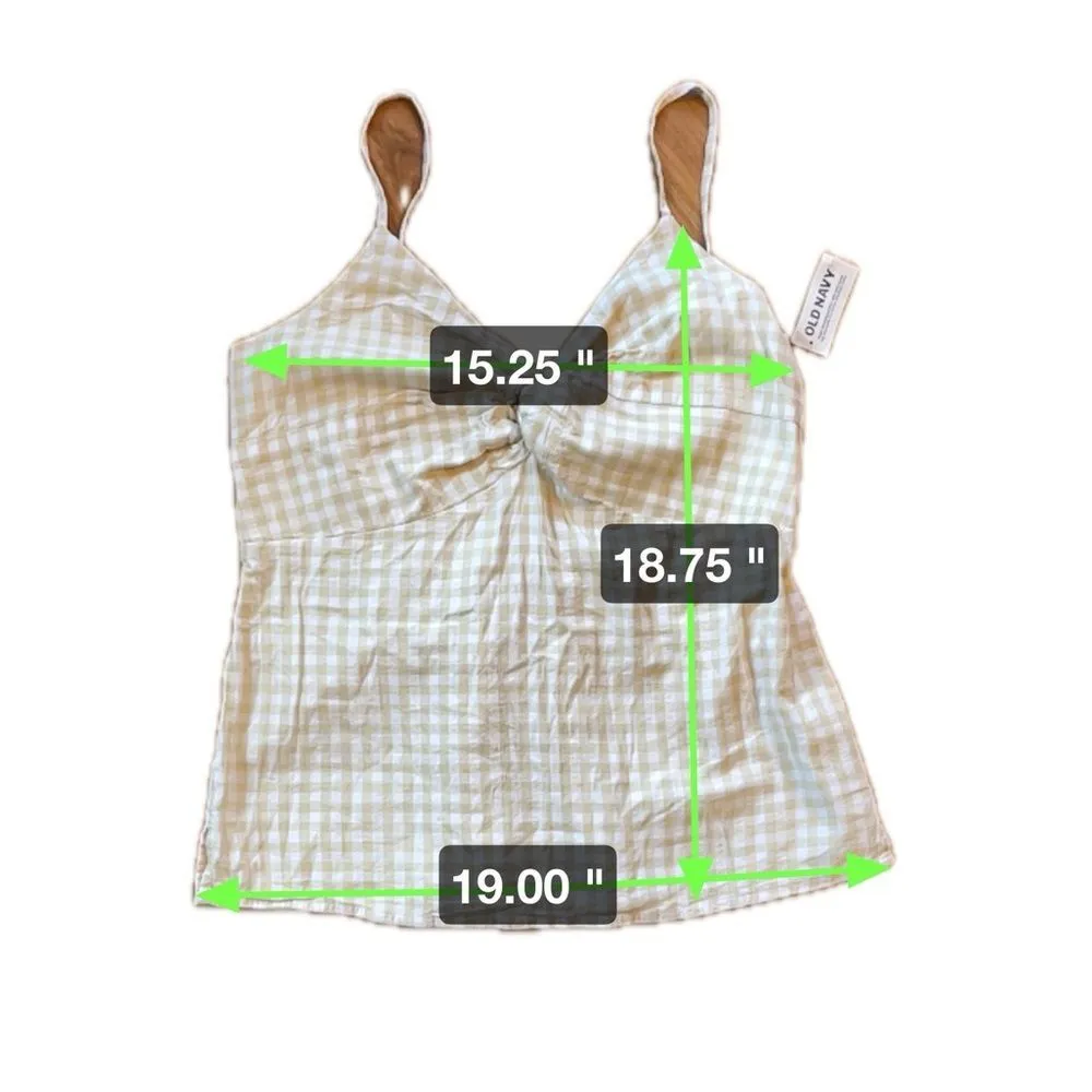 Old Navy Tan White Gingham Flowy Back Elastic Tank Women’s Size M - Image 6