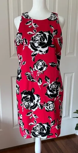 GRACE ELEMENTS | Red, Black, White, Rose Floral Sleeveless Sheath Dress | Size 6 - Image 1