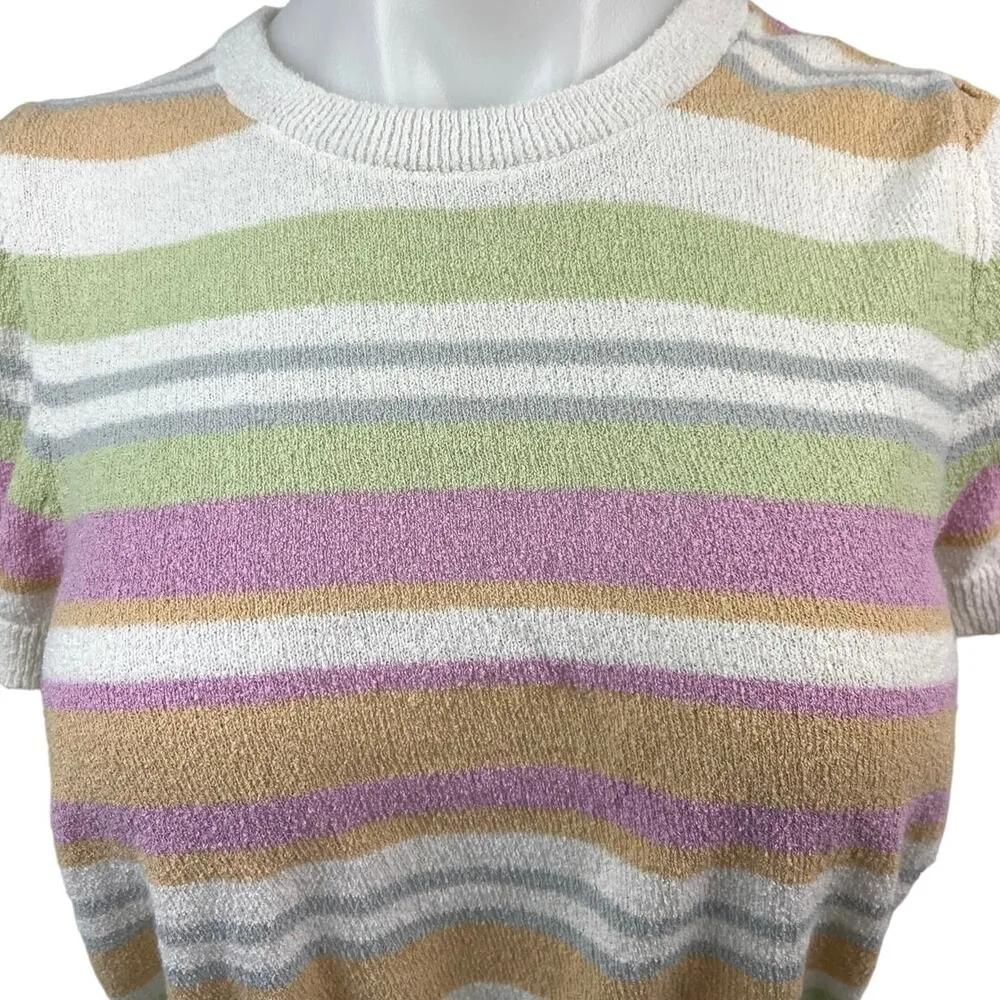 Show Me Your Mumu Multicolor Simple Striped Knit Short Sleeve Sweater Crop Top S - Image 4