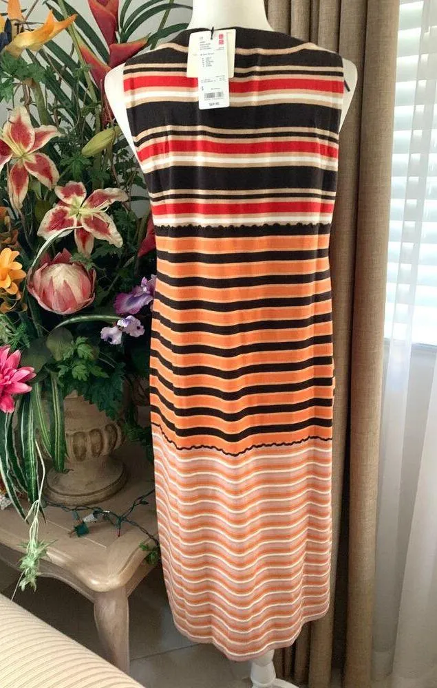 NWT MARNI Uniqlo Merino Wool Blend Striped Sleeveless Knitted Dress Dark Brown S - Image 11