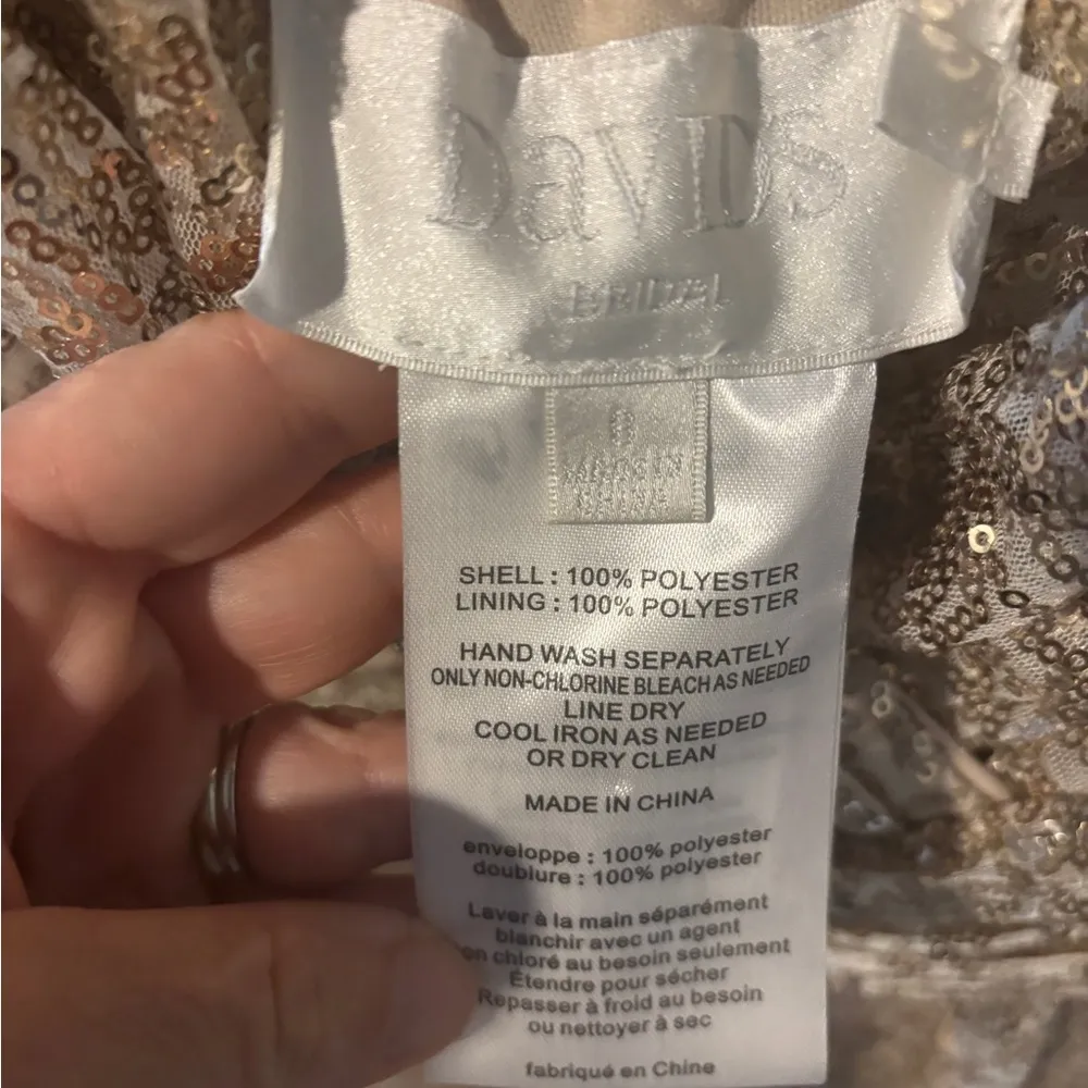 David’s Bridal Sequin V-Neck Bridesmaid Dress with Satin Piping - Image 4