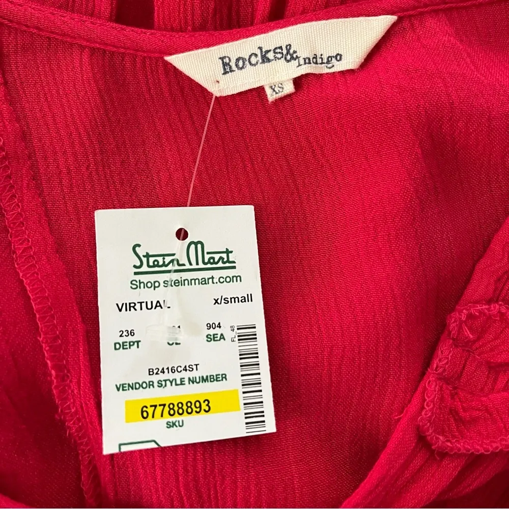 NWT, Rock & Indigo Boho Peasant Ruffle Ruched Sleeve Blouse; Sz XS - Image 12