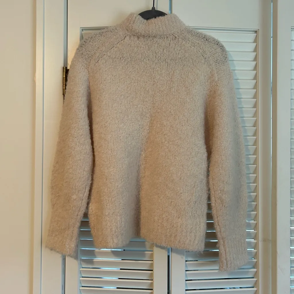 Madewell Wool Alpaca Blend Bouclé Knit Oversized Mock Neck Ivory Sweater Sz XXS - Image 5