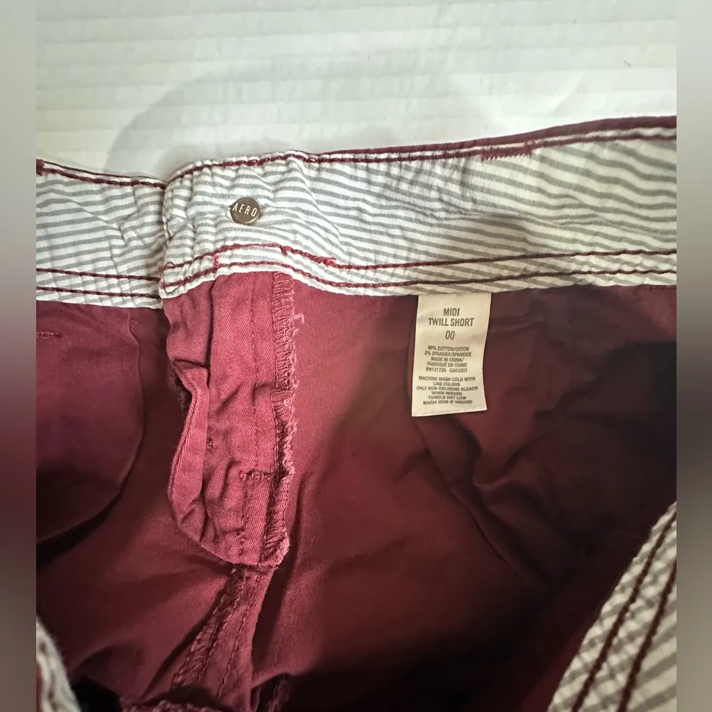 Aeropostale Women‎ Stretch High Waist Midi Twill Short Burgundy Maroon Size 00 - Image 6
