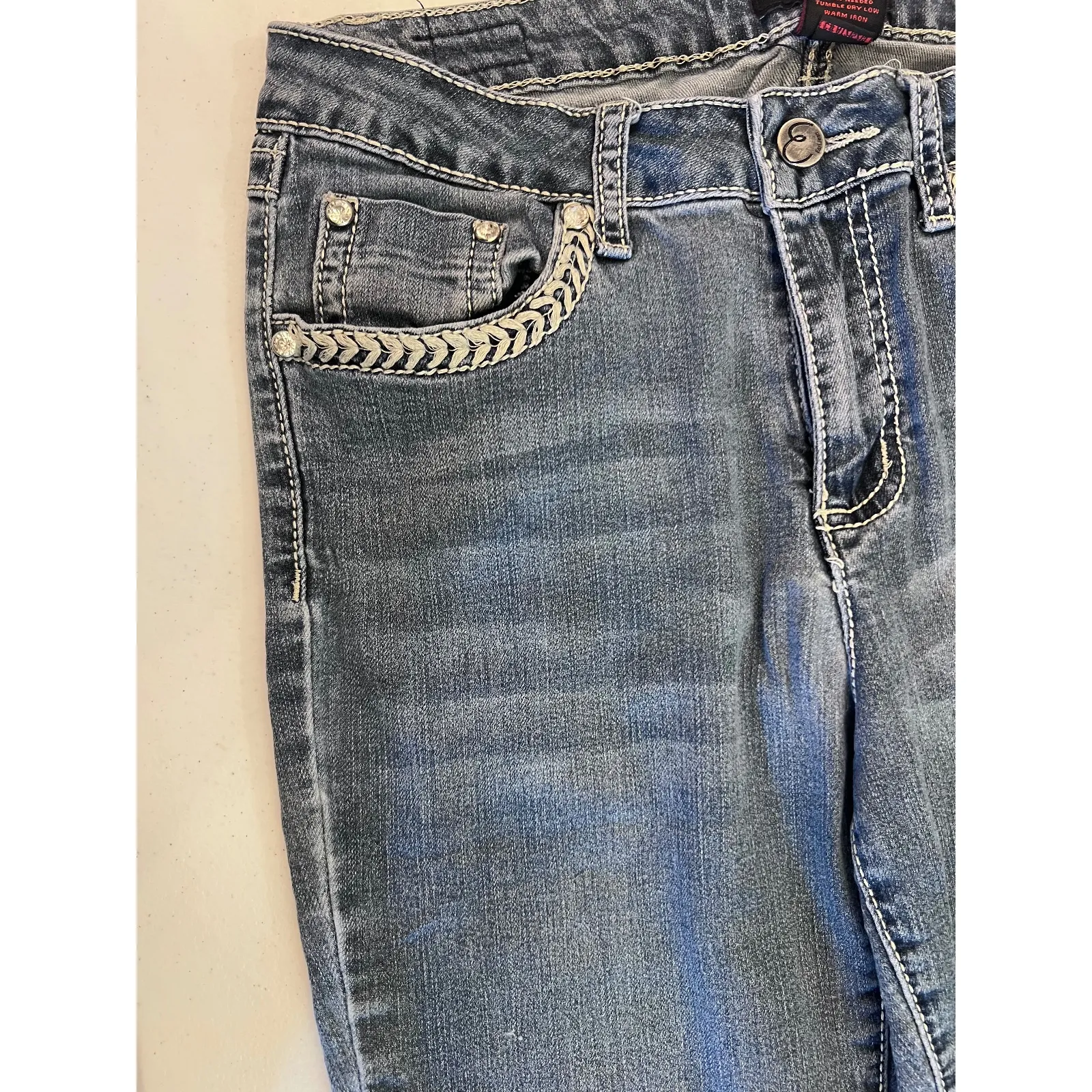 Earl Jean‎ Embellished Jeans Slim Boot Cut Rhinestone Pockets Denim Size 10 Blue - Image 2