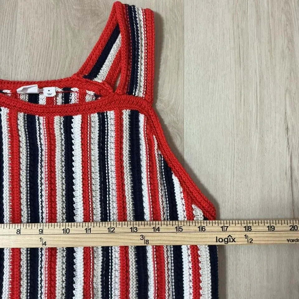 Gap Striped Crocheted‎ Tank Top Red White Blue Sleeveless Casual Knit Summer - Image 3