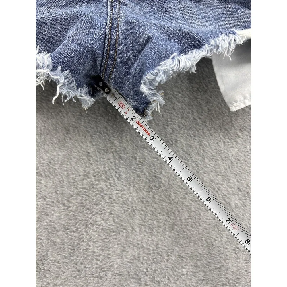 PINK Victoria's Secret Women's Blue Denim Shorts Shorties 6 Cotton Distressed - Image 8