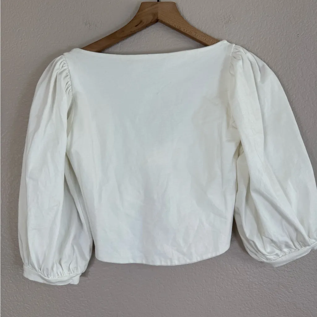 AMUR Oni Cropped Twist Front White Cotton Top Blouse XS $128 - Image 9