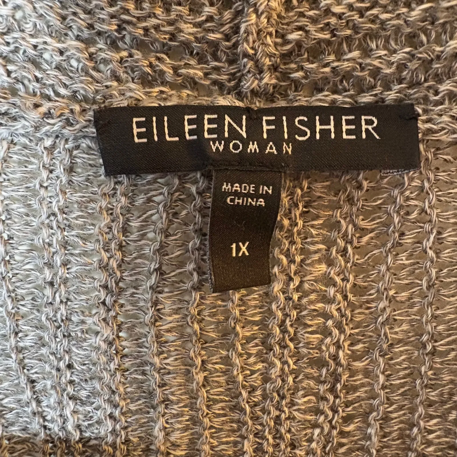 Eileen Fisher Woman 1X Gray Linen Silk Knit Open‎ Front Cardigan Sweater - Image 2