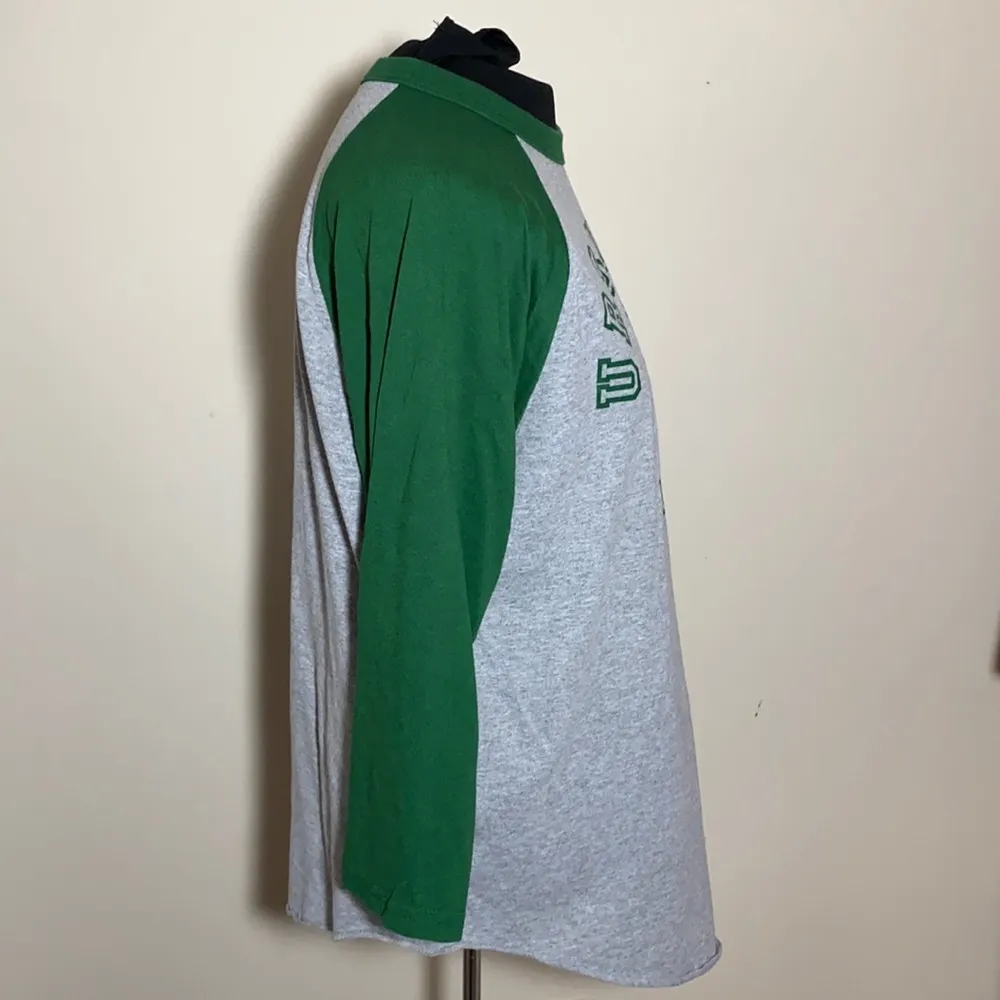 Ursuline fighting Irish baseball raglan shirt top T-shirt green gray medium - Image 3