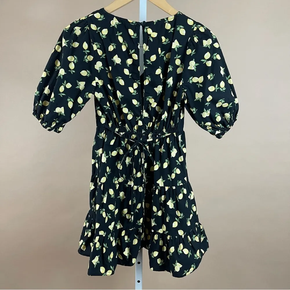 Miss Selfridge Petite 0 Poplin Mini Dress Lemons Puff Sleeve Ruffle Boho Cottage - Image 2