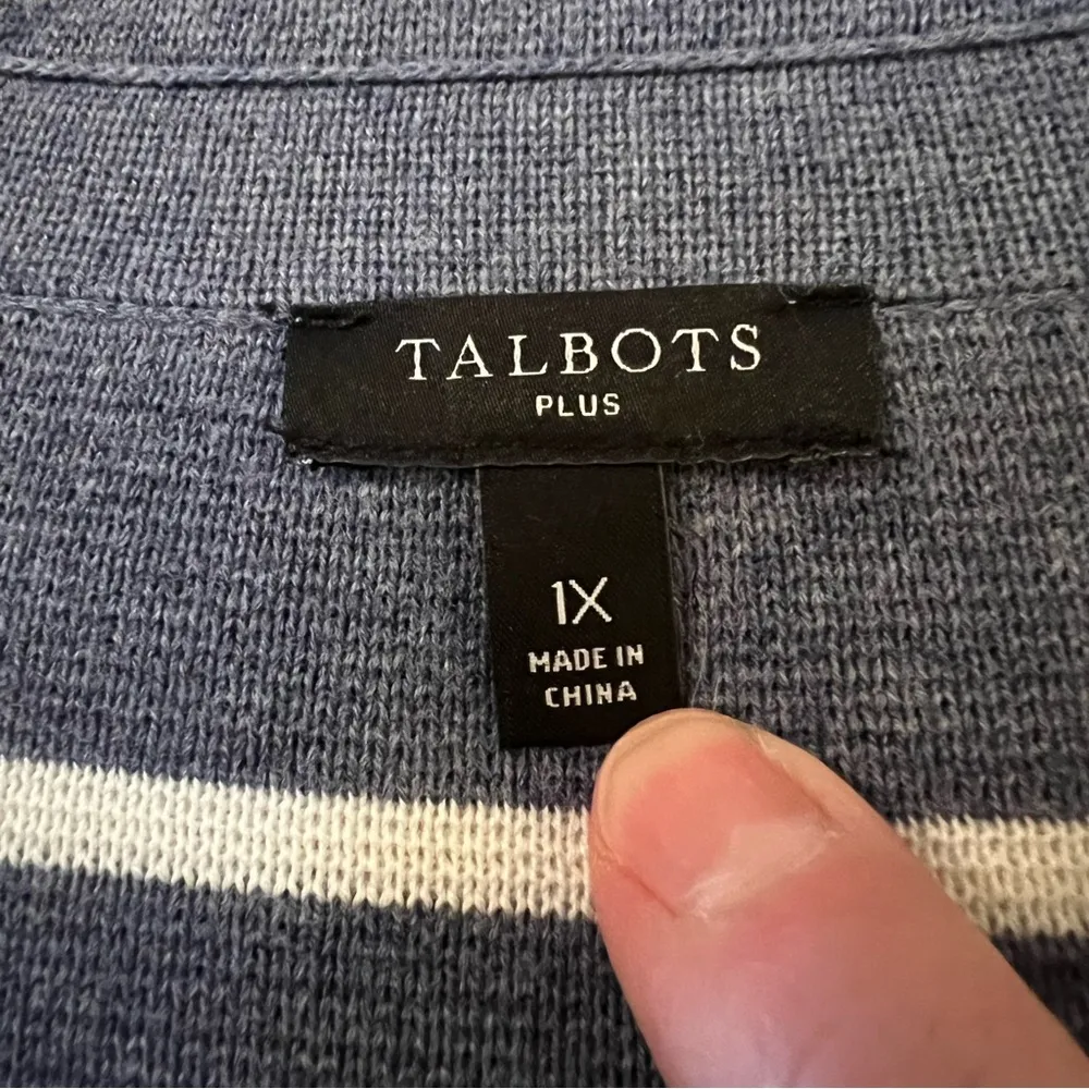Talbots Women Knit Cardigan Sweater Jacket Cotton Blend Button Striped Blue 1X - Image 5