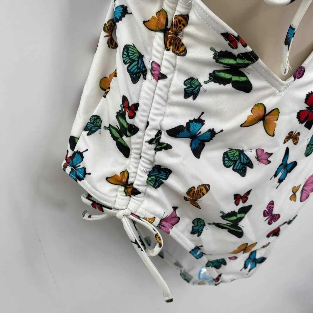 ASOS One Piece Swimsuit Women 8 White Butterfly Print Polyester Cinch Sides NWOT - Image 3