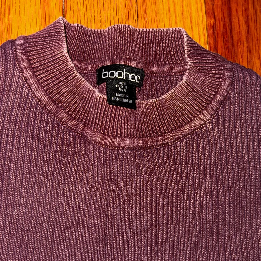 Purple Ribbed Short Sleeve Top - Image 2