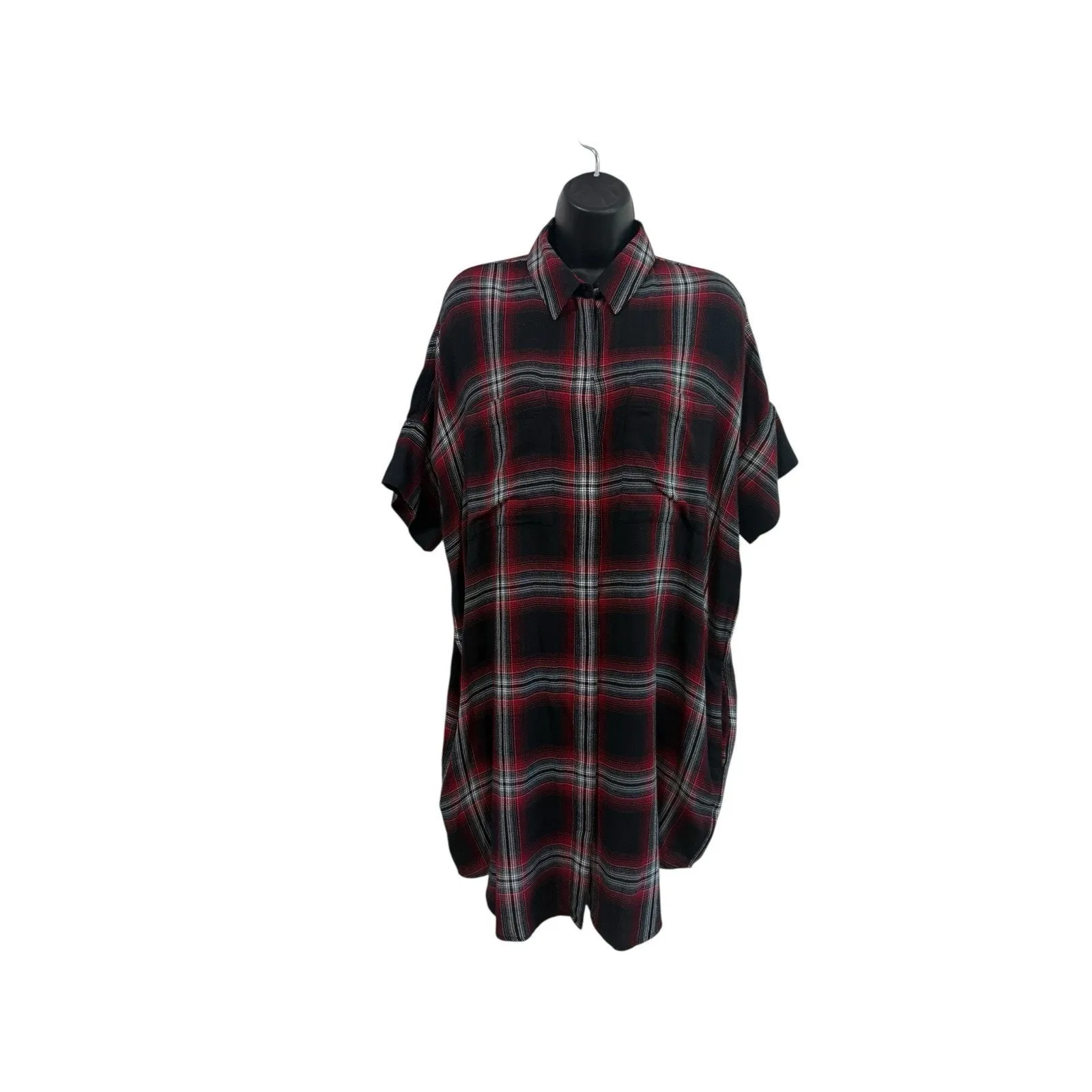 Madewell Womens Courier Shirt Dress L Grunge Rollins Plaid Black Red 90s NWT - Image 5