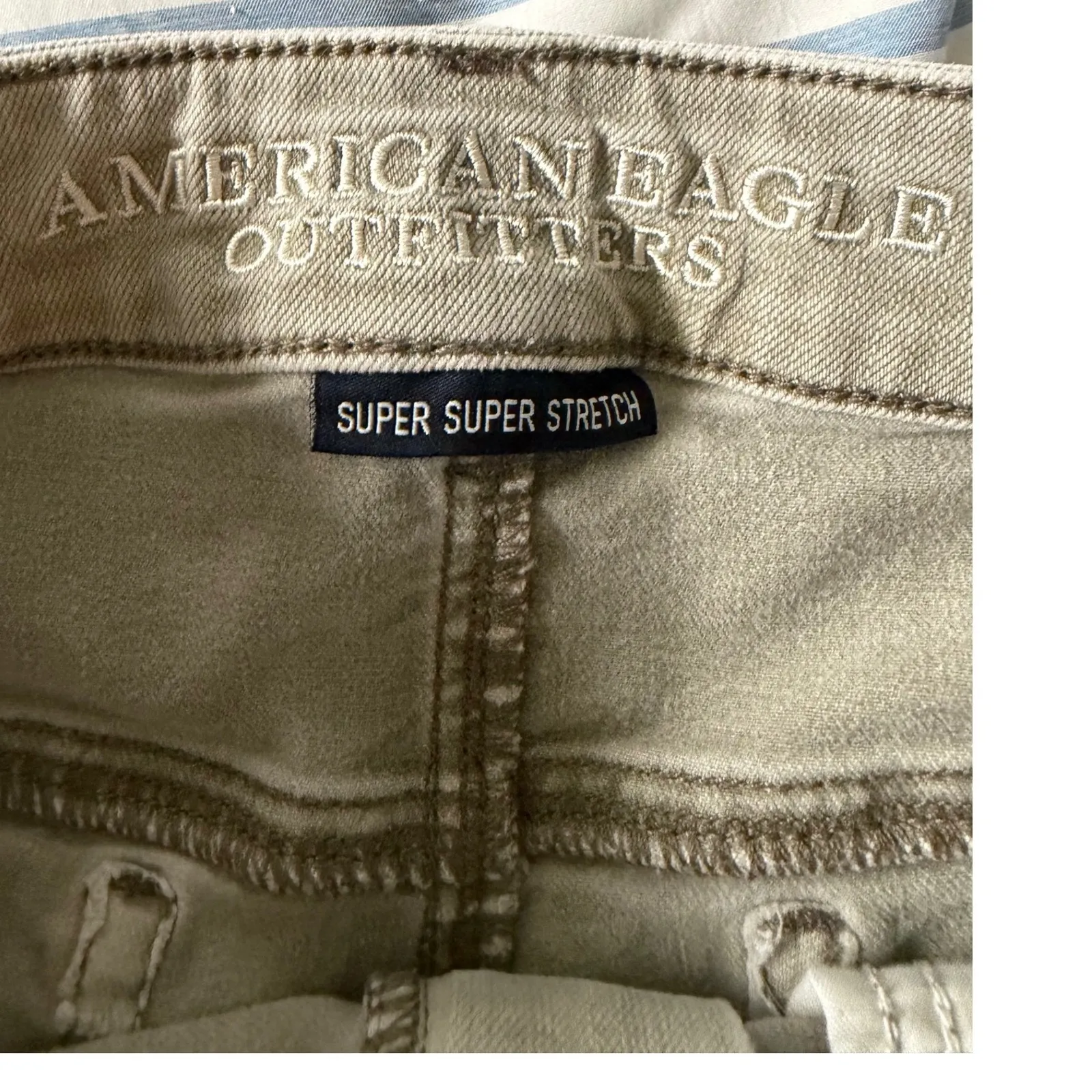 American Eagle Outfitters Super Stretch High Waisted Olive Green Denim Shorts  6 - Image 3