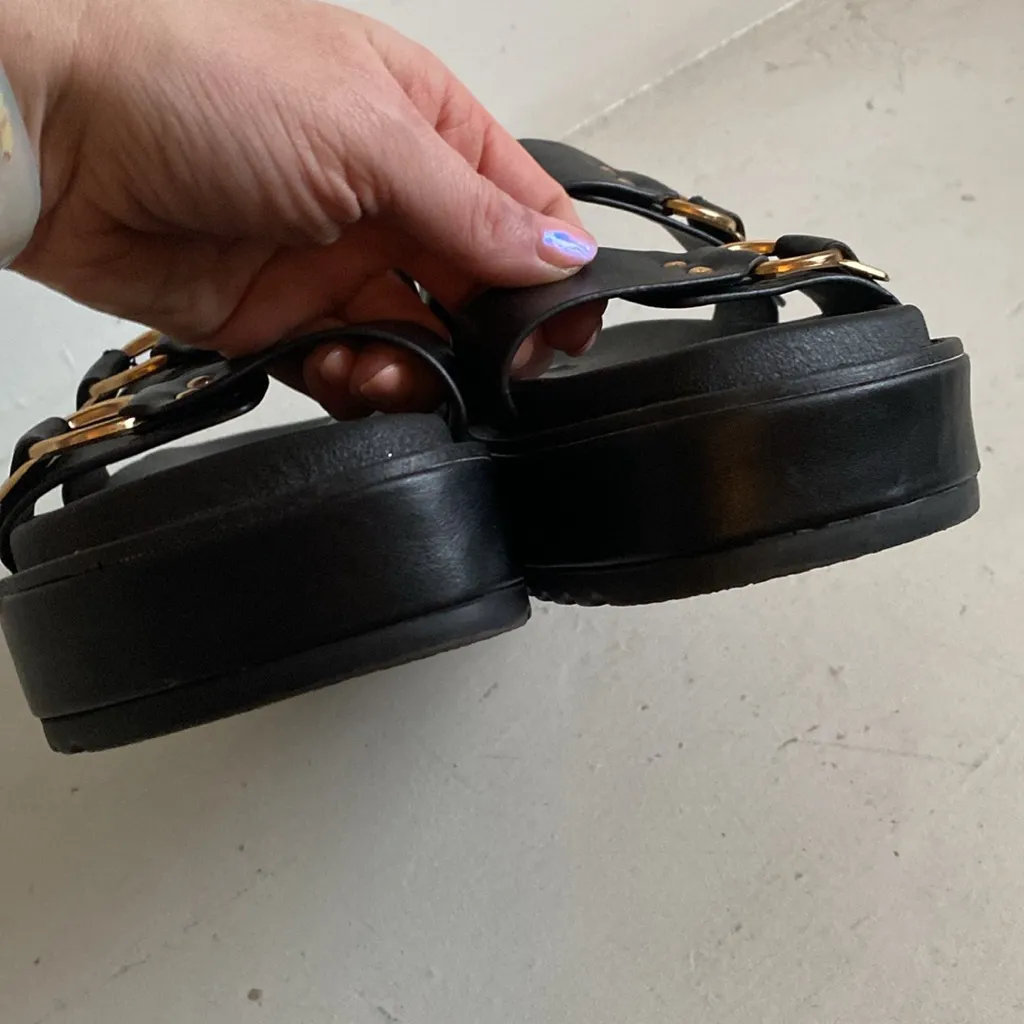 Steve Madden Brooklin Platform Sandals Size 9 Gold Buckle Chunky y2k Open Toe - Image 7