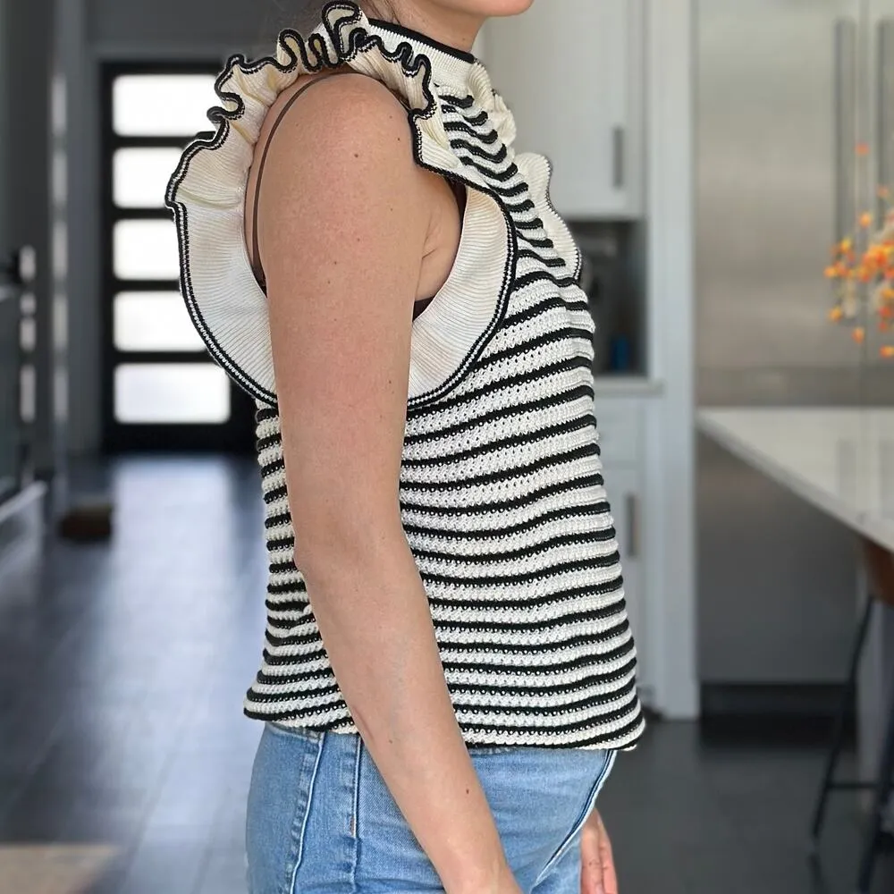 Eleven Six Viola striped tank top knit crochet ruffles pima cotton Size M - Image 5