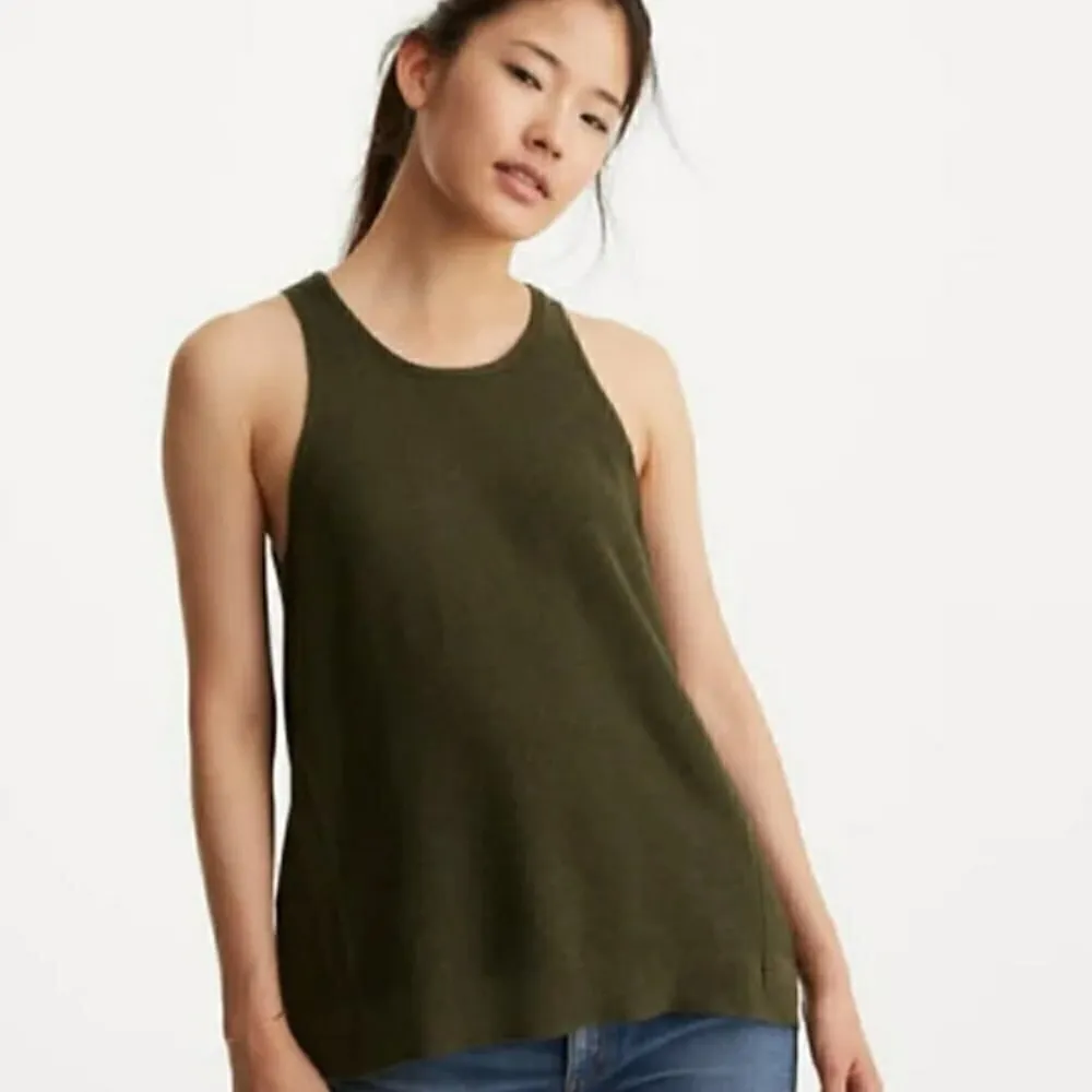 Lou & Grey Knit Tank S Woven Sleeveless Tunic Length Olive Moss Green Rib Cozy - Image 7