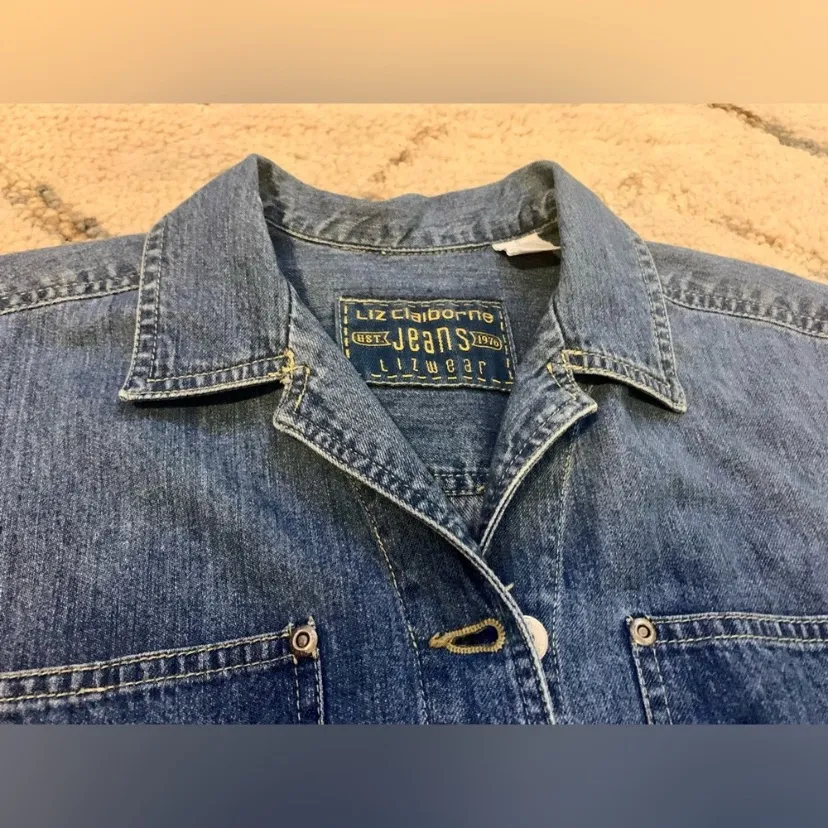 Vintage 90s Liz Claiborne Blue Denim Romper with Belt and Collar - Image 7