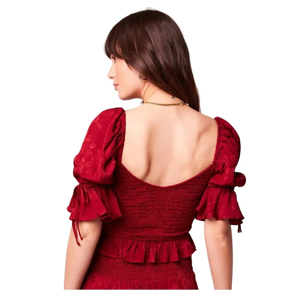 BAND OF THE FREE Lea Rhubarb Smocked Peasant Blouse Peplum Top Red NWT Small - Image 2