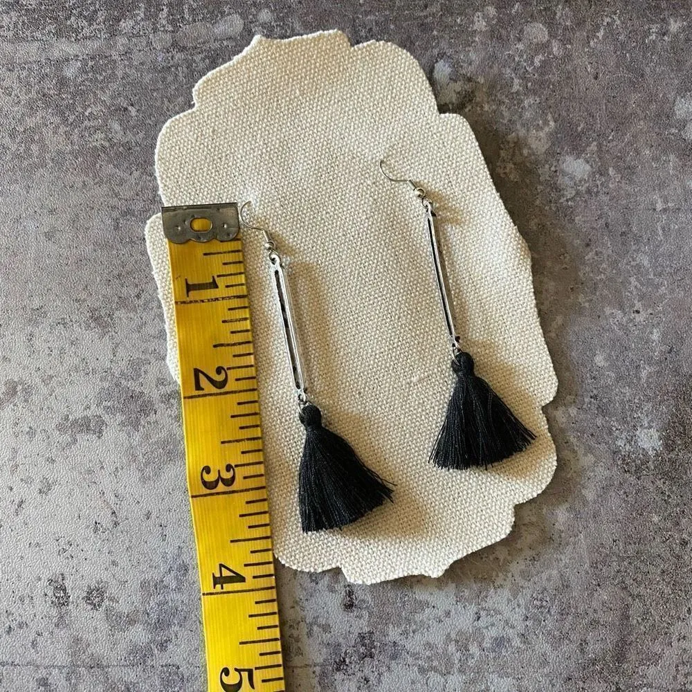Tassel Earrings Silver Black NEW Handmade USA Boho Light Weight - Image 5