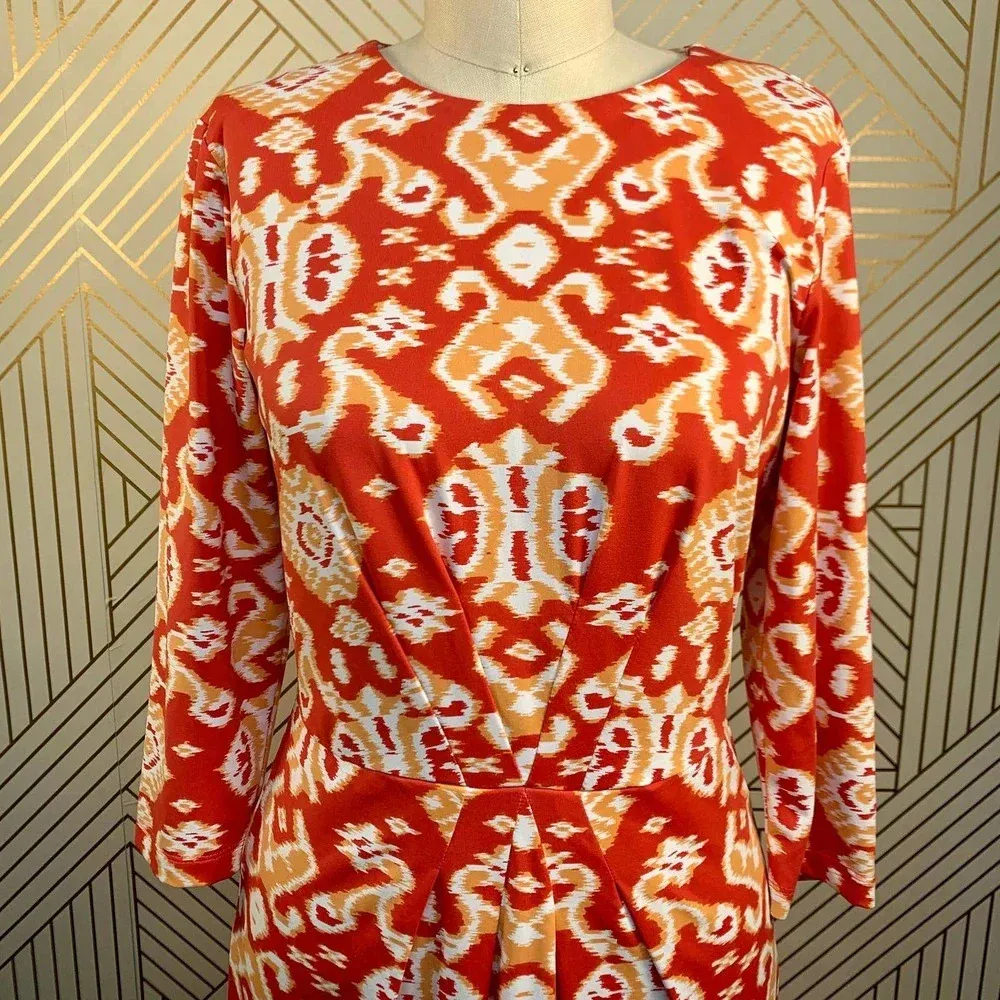 J.McLaughlin Mia Dress Ikat Scroll Coral‎ Orange - Image 4