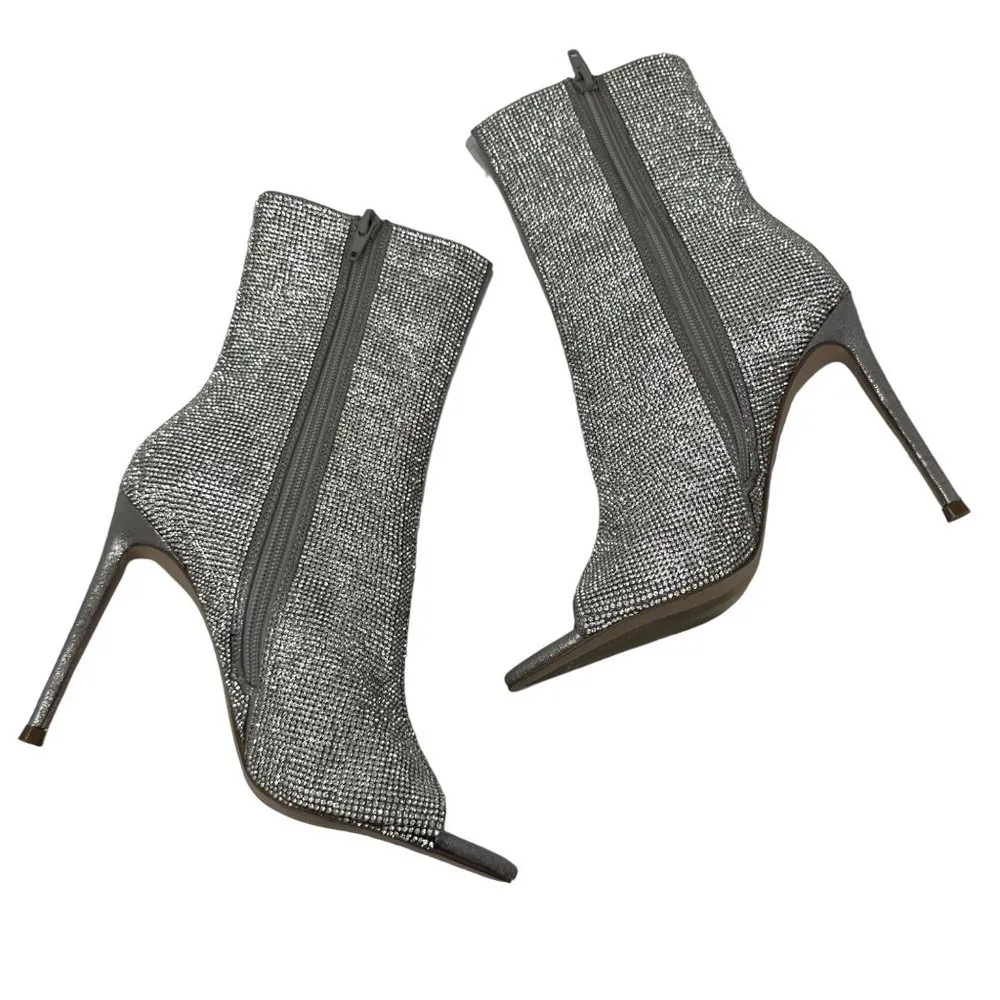 Steve Madden Finley-R Rhinestone Embellished Peep Toe Stiletto Boots Size 5.5 - Image 4