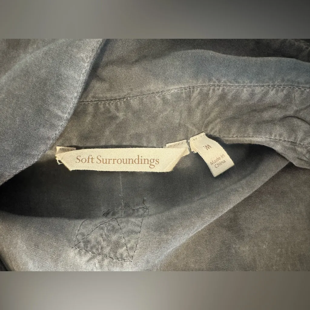 Soft Surroundings Camilla Jumpsuit Front Tie Button Grey Wide Leg Relaxed Med - Image 11