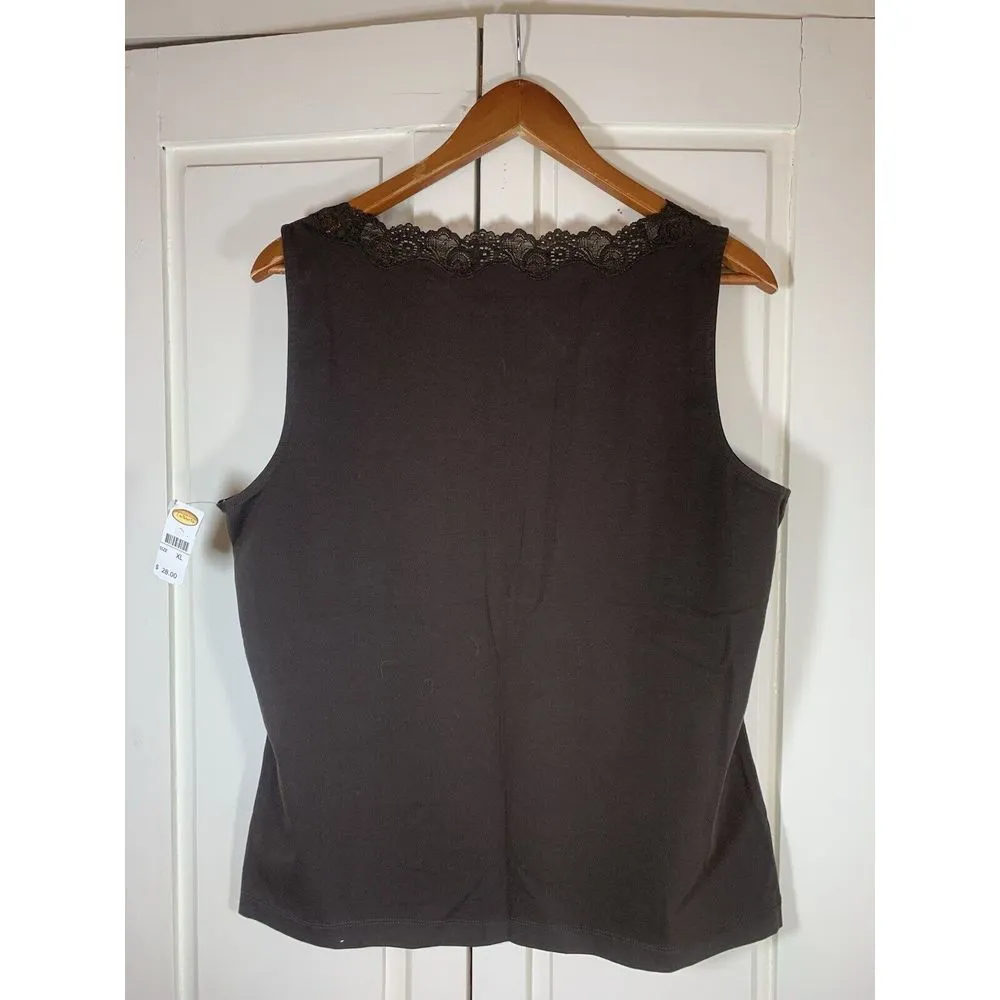 NWT Talbots Lace Tank Womens XL Brown Square Neck‎ Sleeveless Stretch Preppy - Image 4