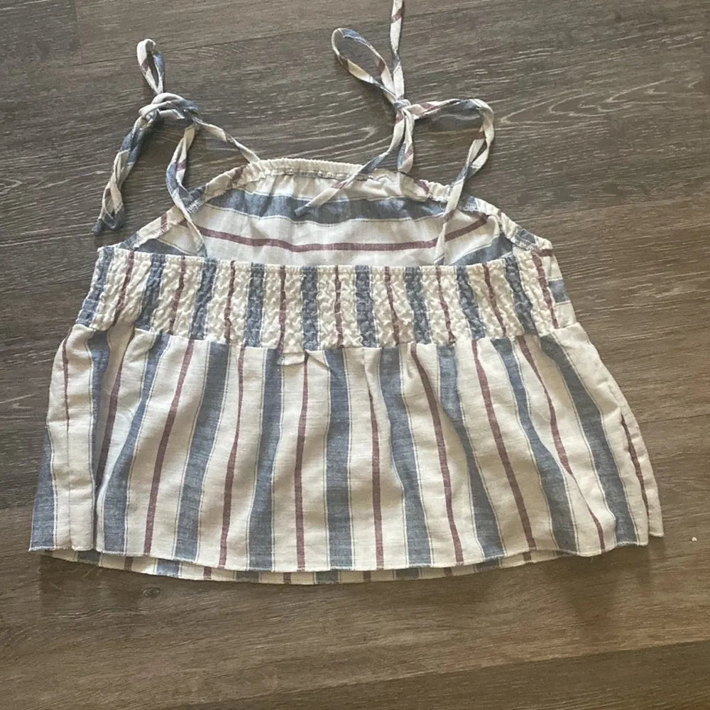 Blue Striped Babydoll Tie Strap Crop Top Size L - Image 4