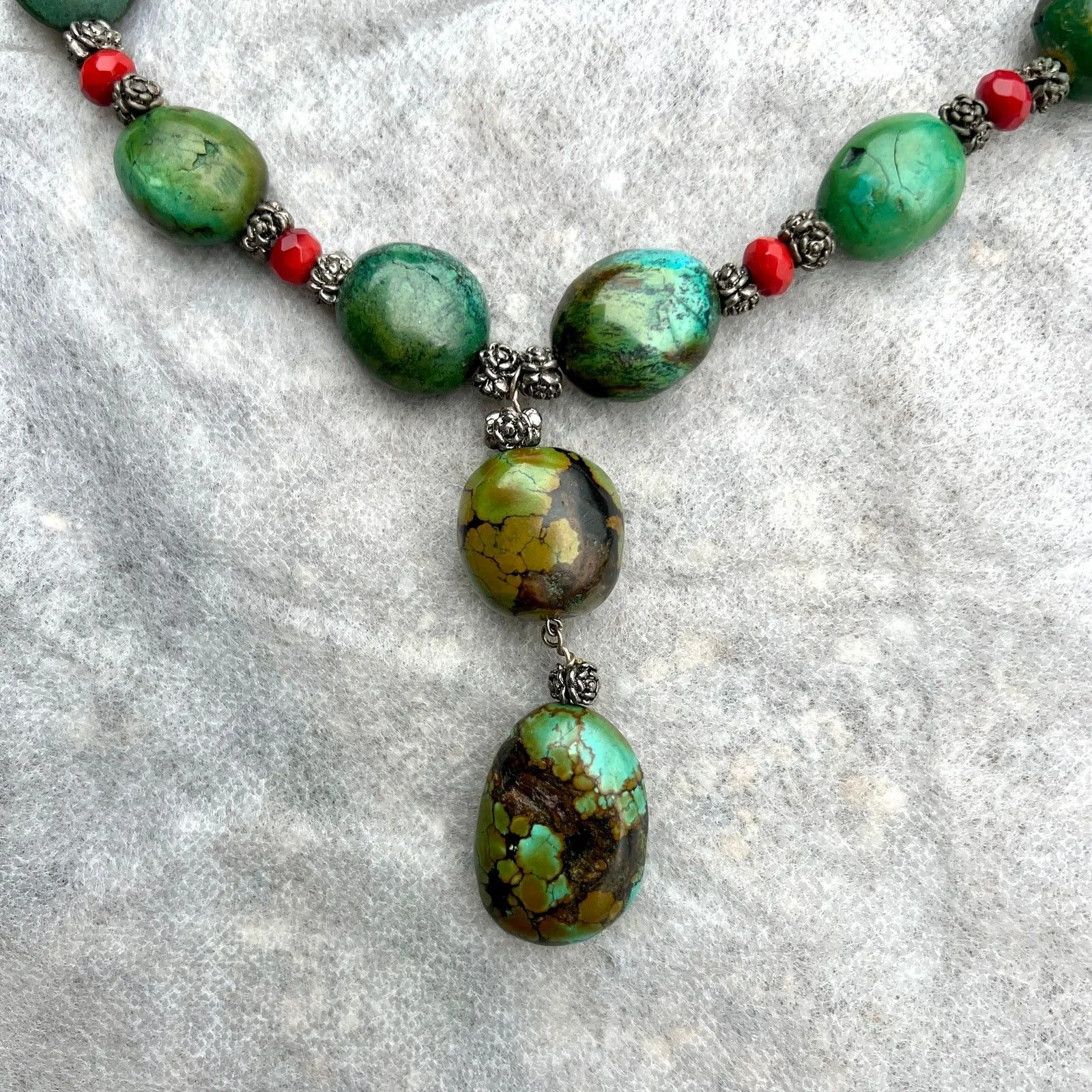 Green Turquoise pendant necklace silver toggle - Image 4