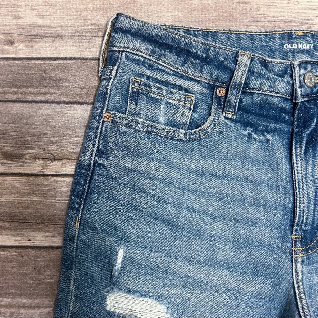 Old Navy Medium Dahlia Wash High Rise OG Loose Distressed Straight Leg Jeans 8 - Image 4