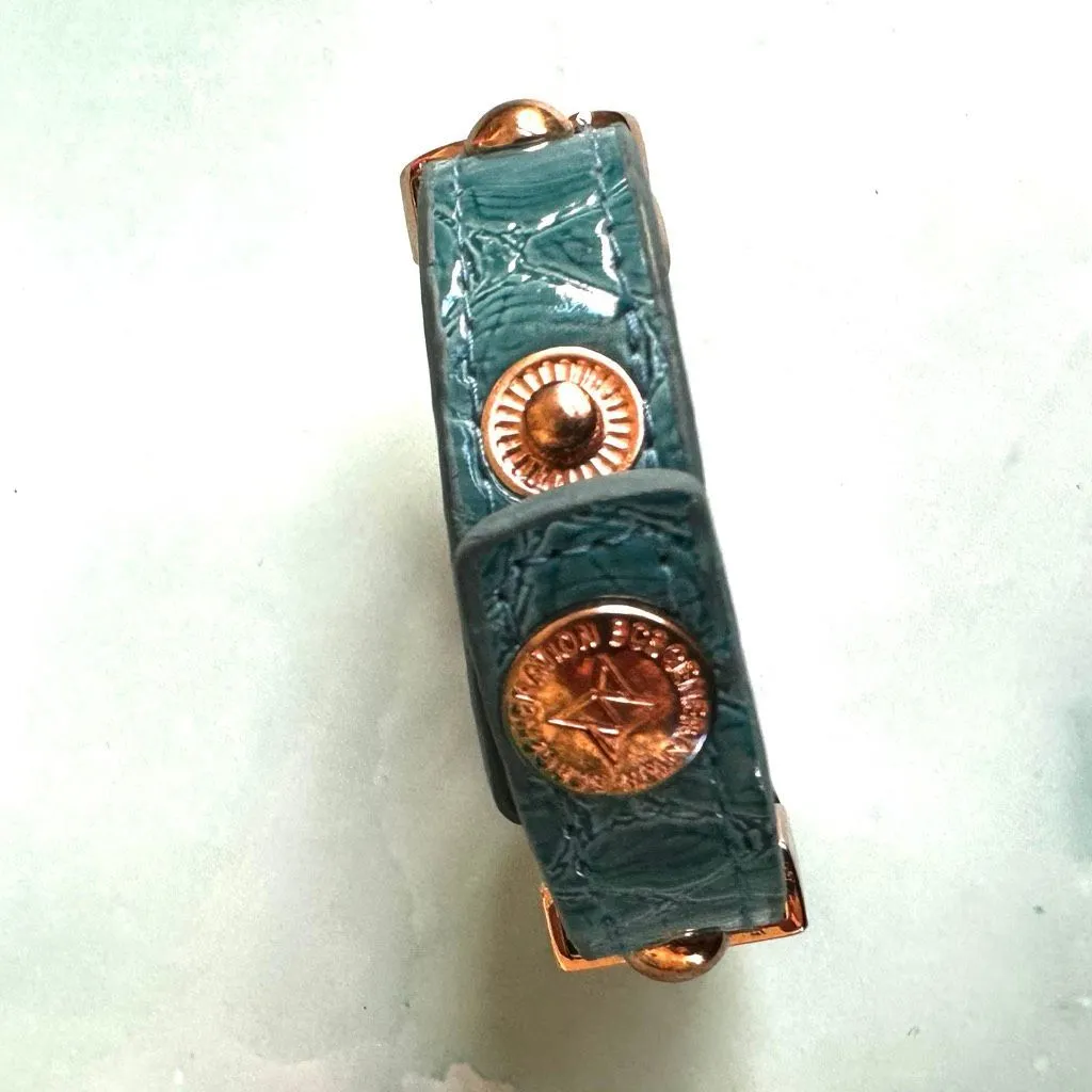 BCBG Generation "FEARLESS" Bracelet | Teal Faux Leather & Gold - Image 6