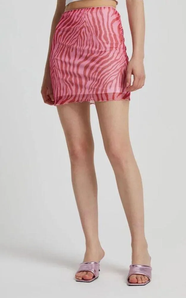 Princess Polly Lined Mesh Pink Zebra Stripes High Waisted Bodycon Mini Skirt 2 - Image 3