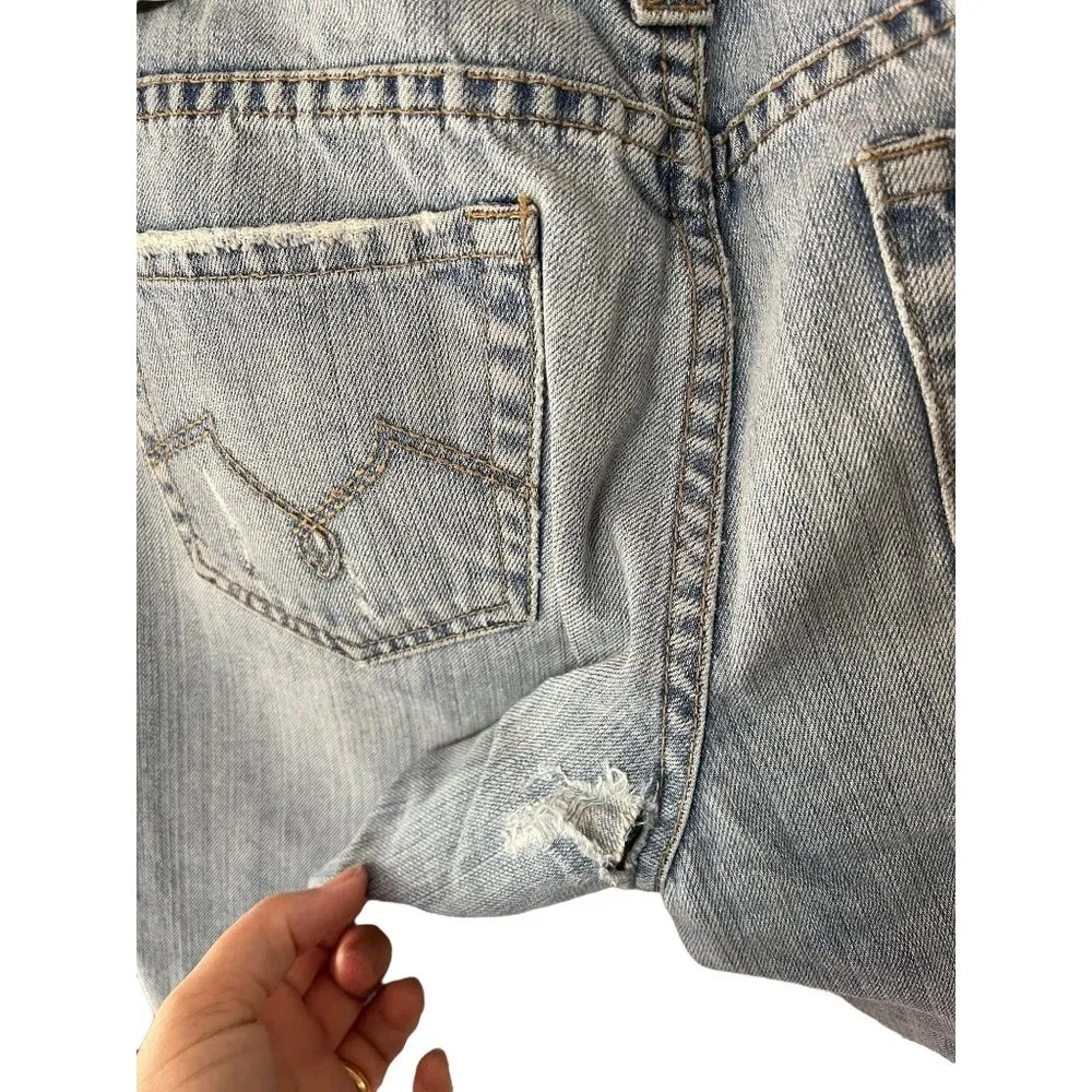 EMPYRE Low Rise Jeans Button Up Light Blue Distressed Cotton Bootcut Leg Size 7 - Image 7