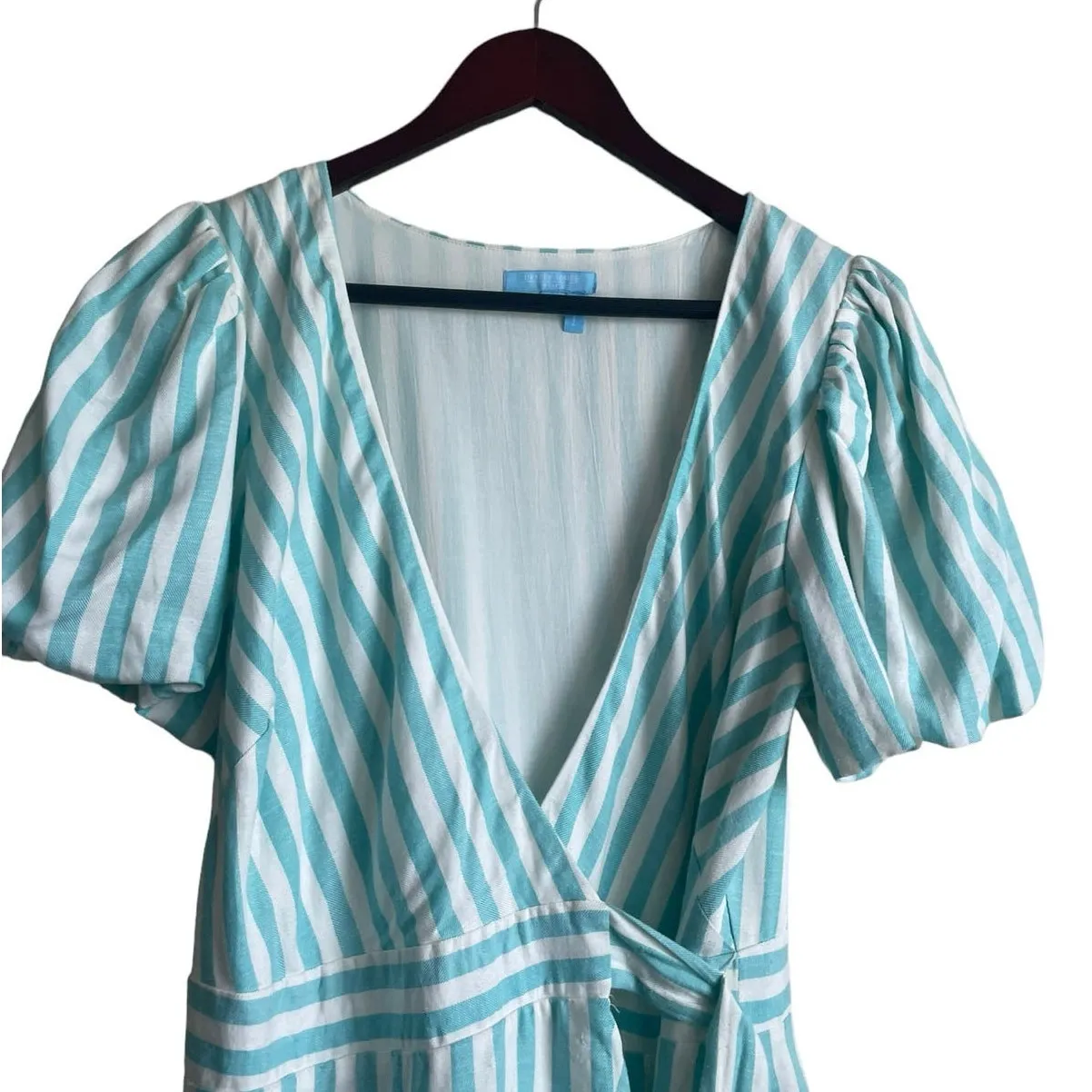 Draper‎ James Women RSVP Wrap Dress S Aqua Striped Preppy Flirty Coastal Beachy - Image 7