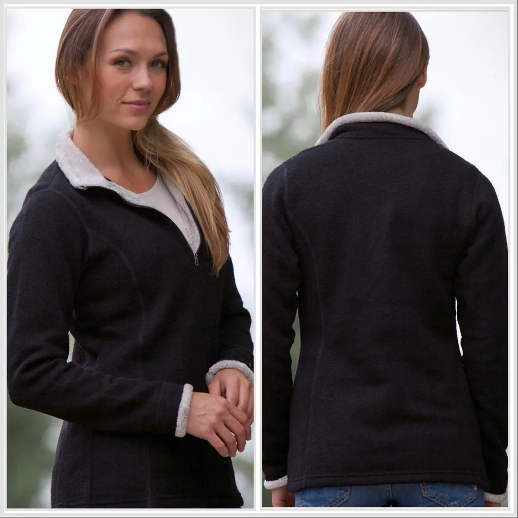 Kuhl Alyssa Alfpaca Fleece Pullover 1/4 Zip Black Women’s M Soft Shearling Trim - Image 2