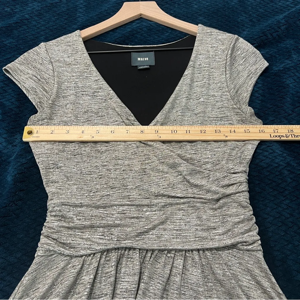 Anthropologie Maeve Tamera Metallic Silver Surplice‎ Faux Wrap Midi Dress Size S - Image 11