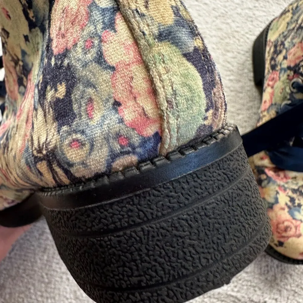 Dirty Laundry Velvet Floral Pattern Moto Boots Ribbon Laces Sz 7.5 - Image 4