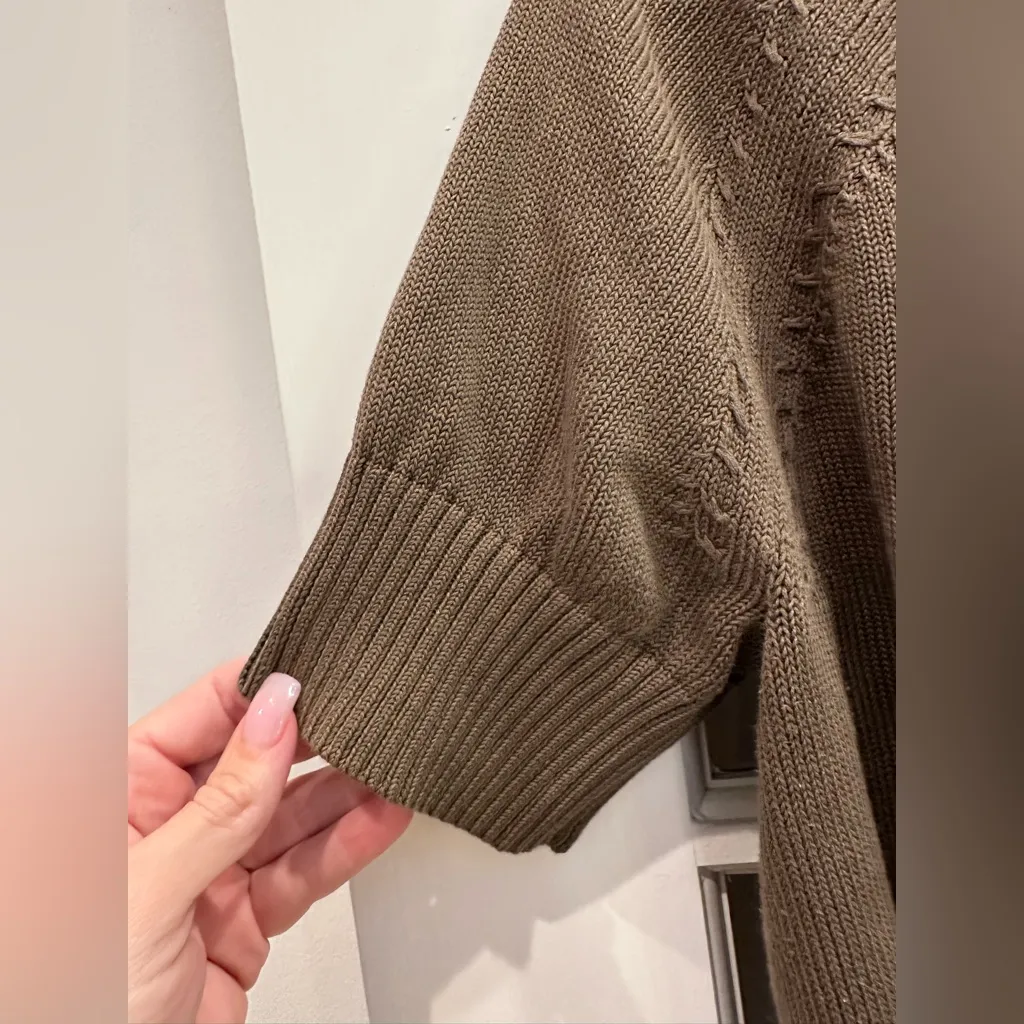 Vintage Talbots Cotton Olive Brown Knit Open Crop Sweater Cardigan Plus Size X - Image 5
