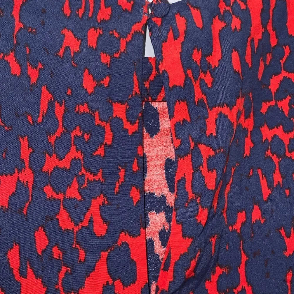 ASOS Red & Blue Abstract Print Boat Neck Short Sleeve Shift Casual Work Dress 10 - Image 5