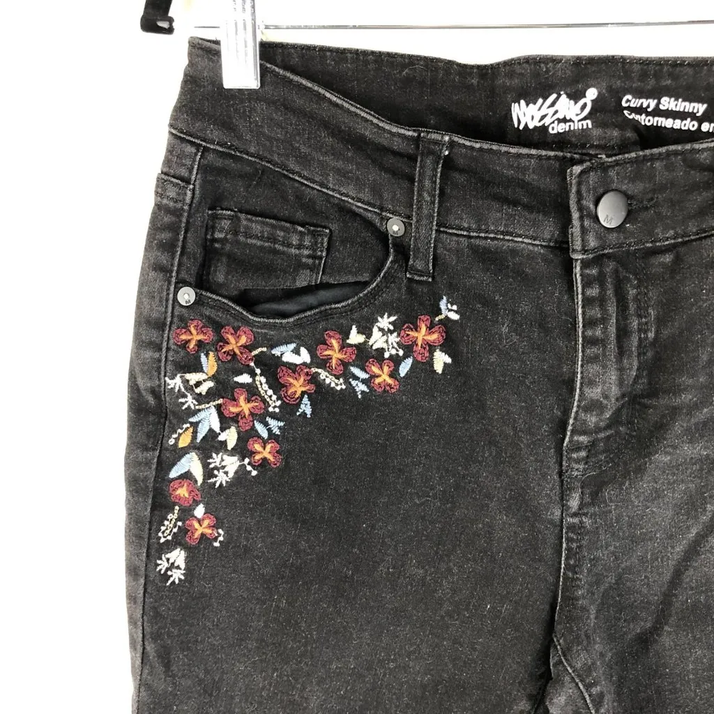 Mossimo Womens Jeans Curvy Skinny Embroidered Floral Stretch Black 6 - Image 2
