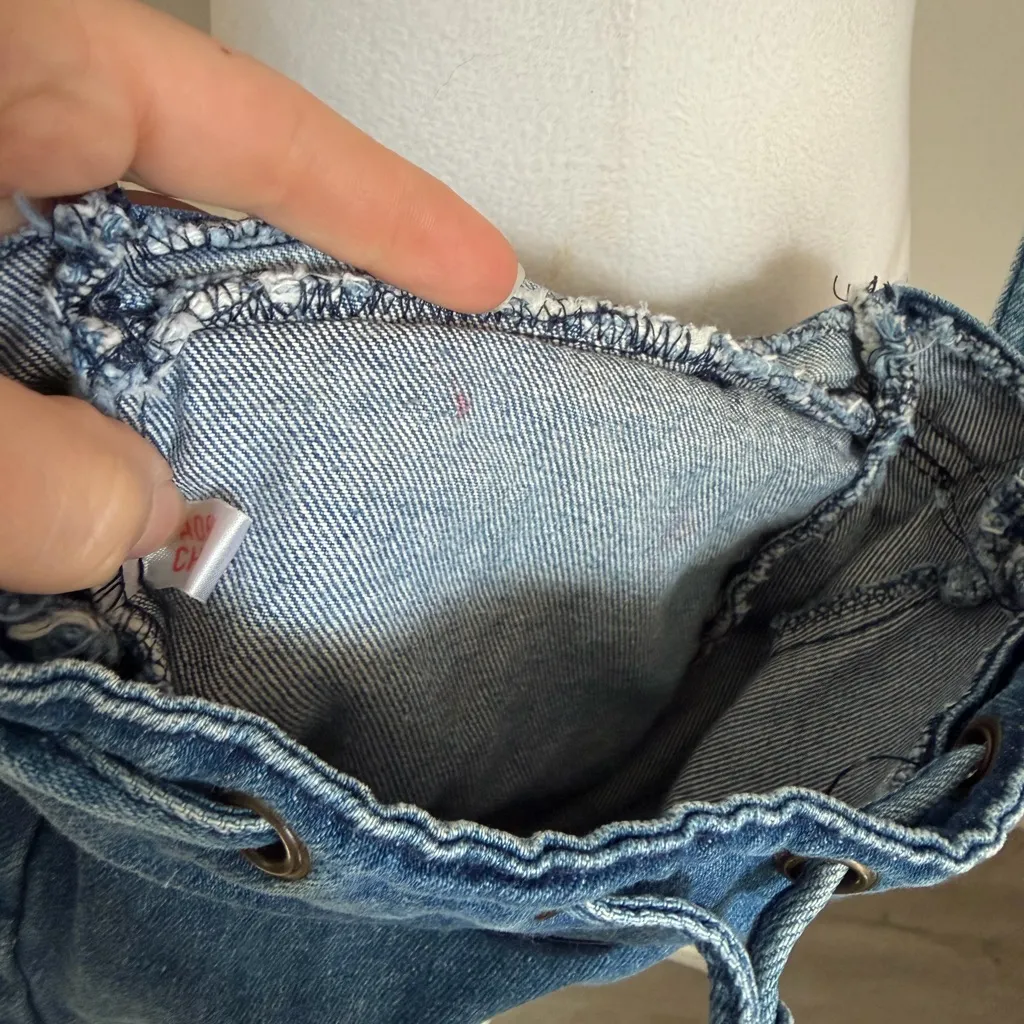 Vintage Boho Hippie Womens Blue Denim Crossbody Purse Handmade Rose embroidery - Image 4