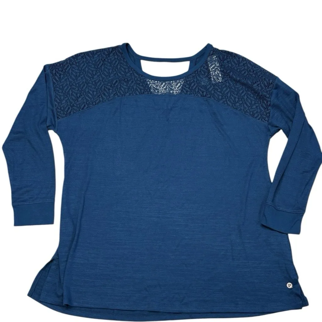 *Livi Active Top Womens Plus 18/20 Teal Lace Front Open Back Athleisure Shirt Blue - Image 2