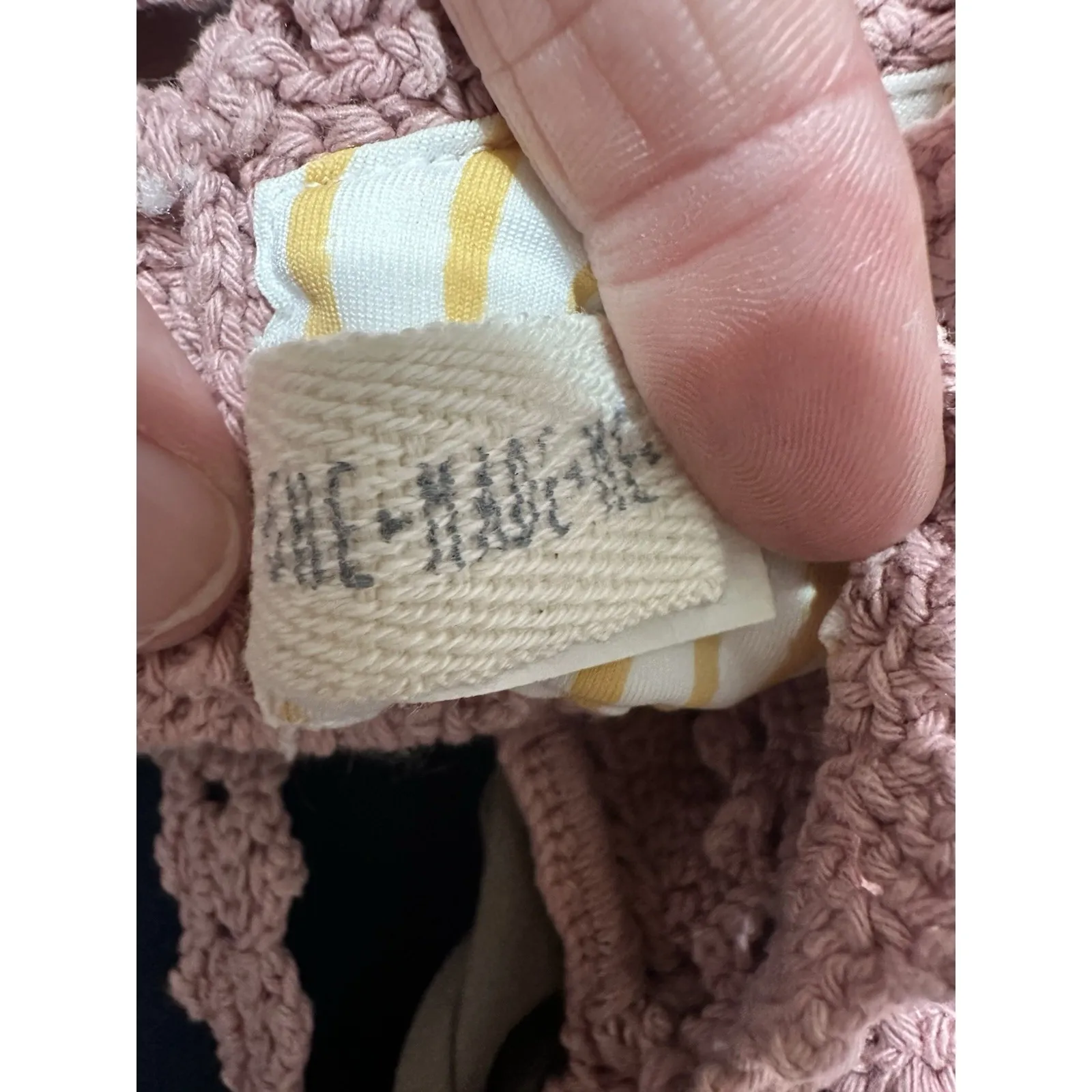 SHE MADE ME Rose Crochet Bikini Top Bralette S/M Mauve Pink Floral Cotton Boho - Image 6