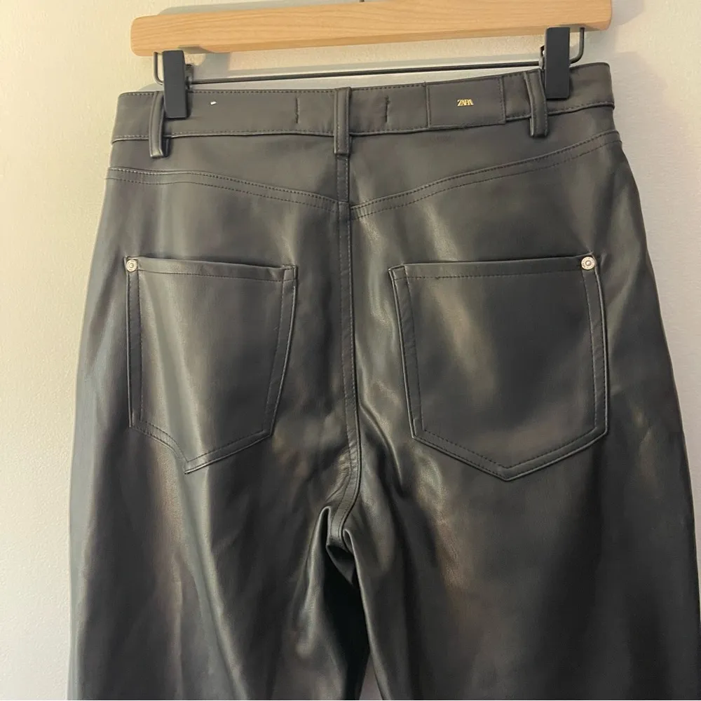 Zara Faux Leather Black Pants Women’s Size 6 Blogger Fave High Rise Straight Leg - Image 6