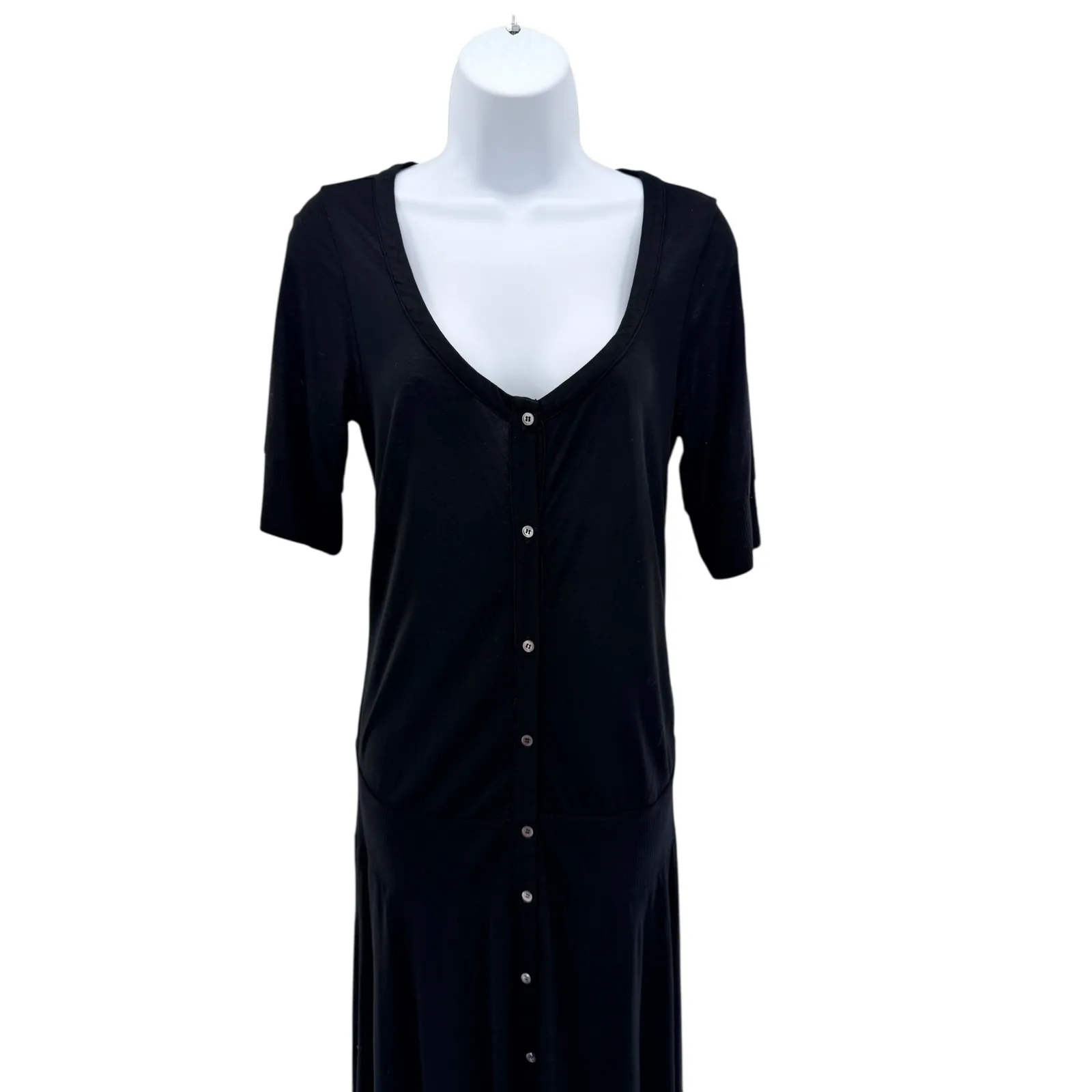 James Perse Black Button Front Drop Waist Midi Dress 2 M Minimalist Classic - Image 2