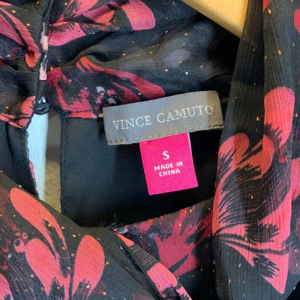 VINCE CAMUTO | Women's Ruffle Sleeve Tie Neck Sheer Blouse Shirt Top | Small - Image 3